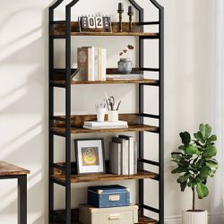 J0172 5-Tier Bookshelf, Industrial Arched Bookcase 73" Tall Storage Rack