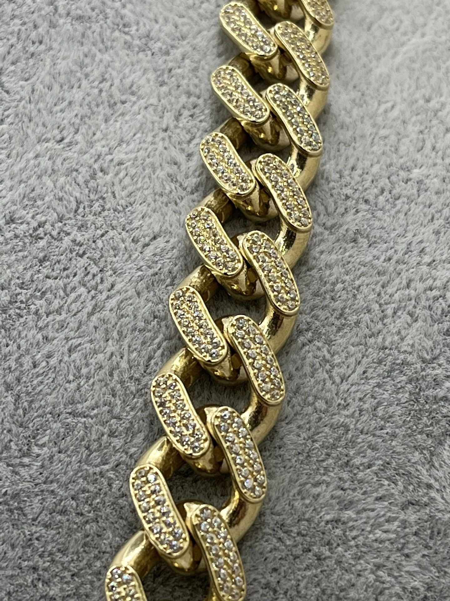 Brand New 10k Hollow Gold Monaco Chain With CZ Stones
