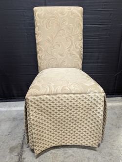 Claremont Furniture Sophisticated Beige Skirted Dining Chair with Damask Pattern
