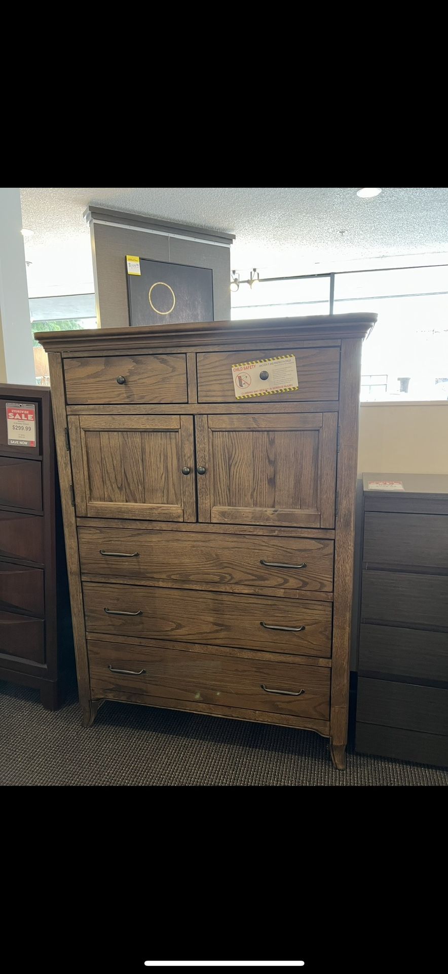 Solid Wood 6-Drawer Dresser with Cabinet Storage
