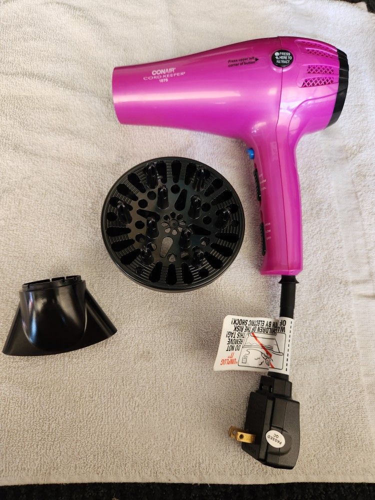 Conair Hair Dryer with Retractable Cord, 1875W Cord-Keeper Blow Dryer,Pink