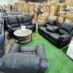 Black Recliner Living Room 3Pcs Set