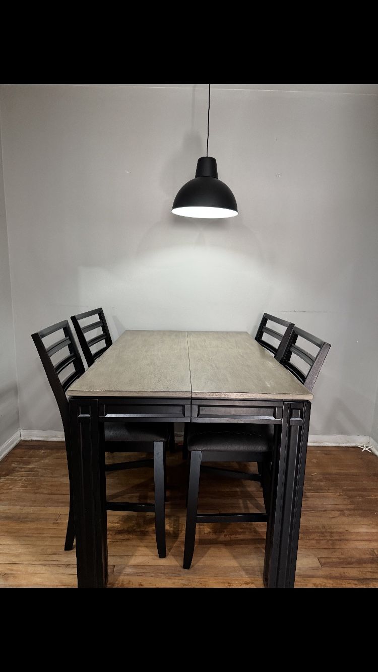 Heavy Stone-Look Wood Dining Table Set