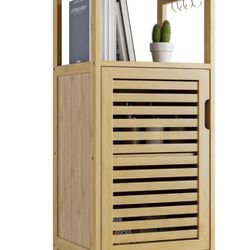 Bamboo Bathroom Storage Cabinet, 4 Tier Small Floor Cabinet, Freestanding Sofa Side Table Storage Organizer