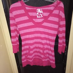 Pink Striped Long Sleeve Hoodie Shirt Size 12 Youth 