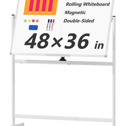 Large Rolling Whiteboard on Wheels, 48" x 36" 