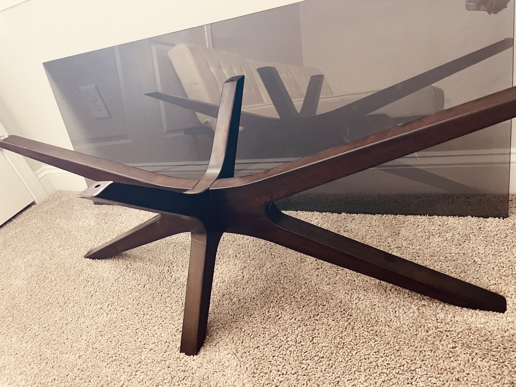 Like New Modern Glass Top Solid Wood Coffee Table 