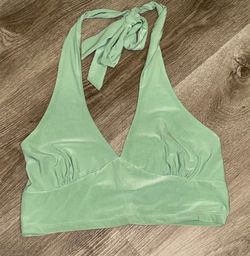 RSQ Cider halter crop top soft sage green gathered ruching along the bust L
