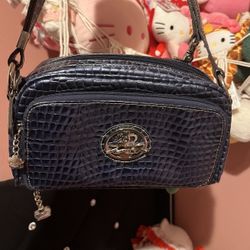 Kathy Van Zeeland Blue/Purple Croc Embossed Crossbody Handbag Purse Card Holder