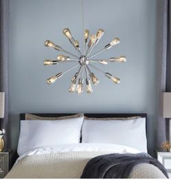 New LED Chandelier Origin 21 Grayford 18-Light Brushed Nickel Mid-century 