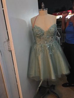 Elegant Sage Green Sparkly  Corset Short Formal Dress – Homecoming & Prom