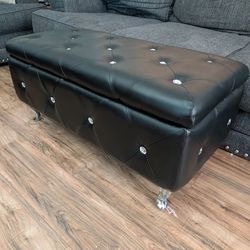 Black Tufted Queen Headboard and Ottoman