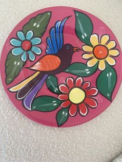 Vintage Authentic Colorful Mexican Folk Art Talavera Bird Wall Hanging Hang Plate