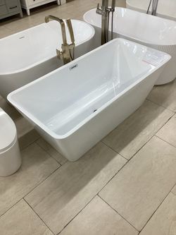 59” bathroom freestanding bathtub in white color with steel frame with legs one piece premium acrylic ready for pick up today