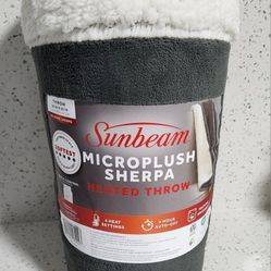 Sunbeam Throw Slate Microplush Sherpa/Faux Shearling, 4 Heat Settings, 4-Hour Auto Shut-Off, Electric Heated Blanket, 50” x 60”
