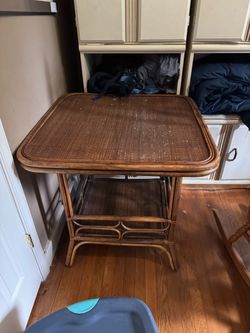 Vintage Rattan and Bamboo Side Table