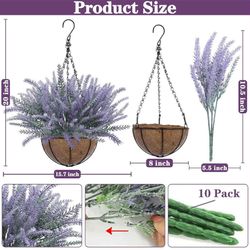 Fake Hanging Plants Baskets Artificial Flowers for Outdoors Spring Summer Decoration, Realistic UV Resistant Faux Lavender Hanging Flowers for Porch H