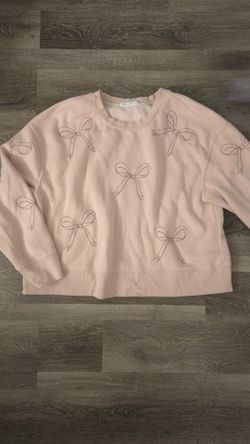 Pink Bow Fleece Crewneck Pullover Sweater Women XL