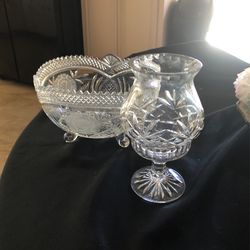 Crystal Fruit Bowl And Crystal Candle Holder
