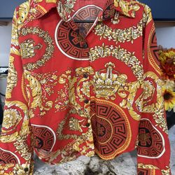 Red & Gold Patterned Button-Down Shirt size S ( like new )