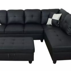 Black Modern leather Couch ottoman 