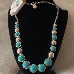 18” Silver Tone And Aqua Adjustable Necklace,by Liz Claiborne 