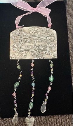 Mini Silver "Love Grows When Shared" Hanging Plaque with Beads & Charms
