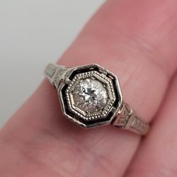 18kt And 14kt Gold European Mine Cut Diamond Ring 
