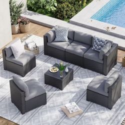 New, 7 Pieces Outdoor Patio Set With Furniture Cover( Blue/grey)
