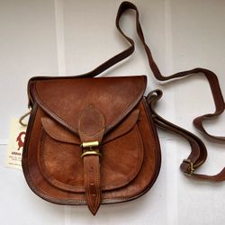 Genuine Leather Crossbody Handbag Purse w/ Vintage Buckle