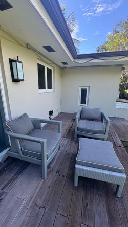 3-Piece Outdoor Patio Lounge Set – Gray Wicker