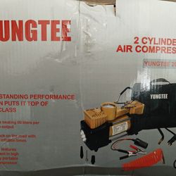 YUNGTEE Tire Inflator Heavy Duty Double Cylinders Direct Drive Inflation Pump,12V Portable Air Compressor Pump with Emergency LED Light