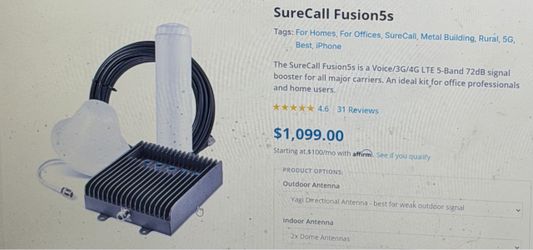 The SureCall Fusion 5s Voice/3G/4G LTE 5-Band 72dB signal booster for all major carriers