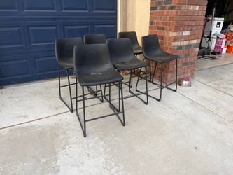 Set of 5 Black Faux Leather Bar Stools
