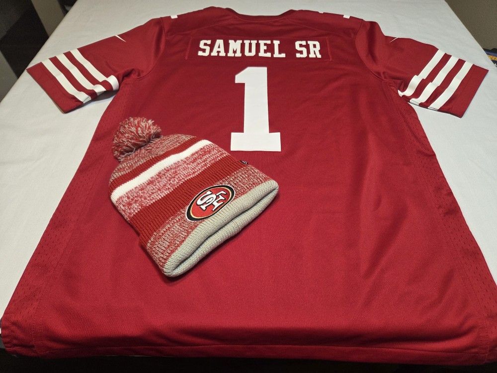 Mens Large San Francisco 49ers π #1 Samuels Nike engineered NFL Football jersey w beanie