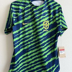 Nike Women L Brazil Pre-Match Soccer Jersey DM9565-491 Green Blue Tiger Stripes