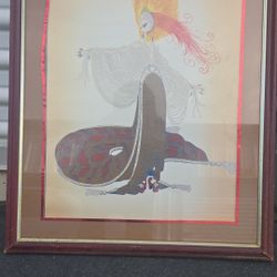 Vintage Framed Art Print: Female Figure with Colorful Headdress