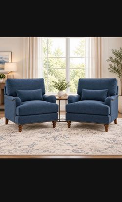 Set of 2 Oversized Navy Blue Accent Chairs - Nailhead Trim