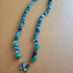Butterfly Necklace,Beaded Butterfly Necklace,Butterfly Jewelry green