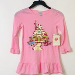 Baby girl’s Christmas night gown pull over long sleeves pink. Size 5