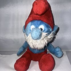 Vintage Peyo Papa Smurf Wallace Berrie 1979 Plush 12 Inches Bean Filled Bottom