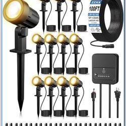 All-in-One Low Voltage Landscape Lighting Kit, 12-Pack LED Landscape Lights with Transformer 100FT Wire and Connectors, 2700K Waterproof Landscape Spo
