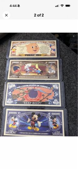 Novelty Million Dollar Bills Cartoon Characters Set of 4