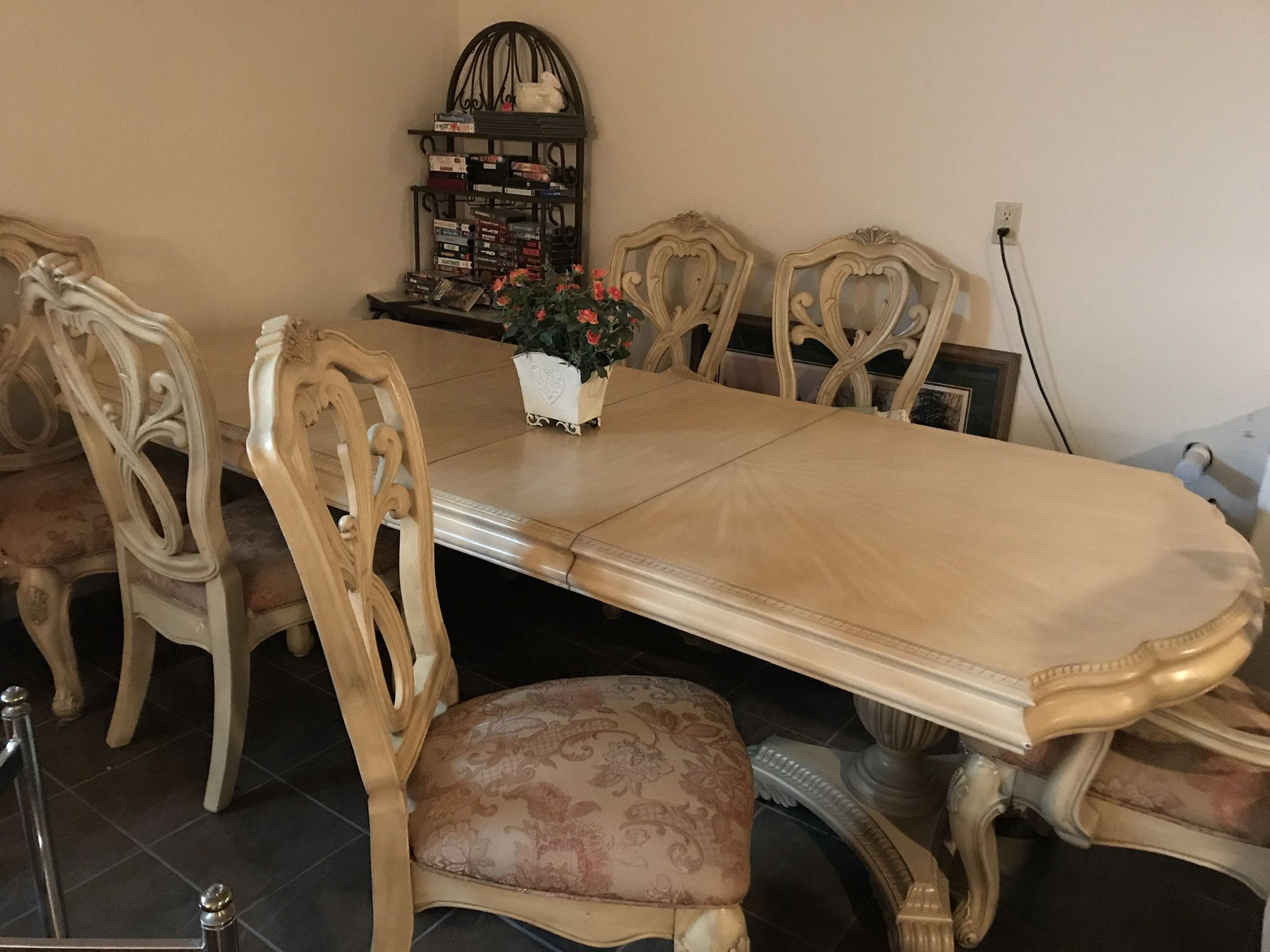 $525 Solid Wood Dining Table And Six Chairs Extends To 144 Inches!!!!