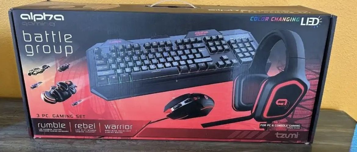 New Alpha Battle Group- 3 piece gaming set includes keyboard, mouse and headset!