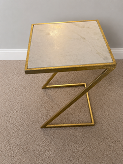 Gold Z-Frame Accent Table with Marble-Look Top