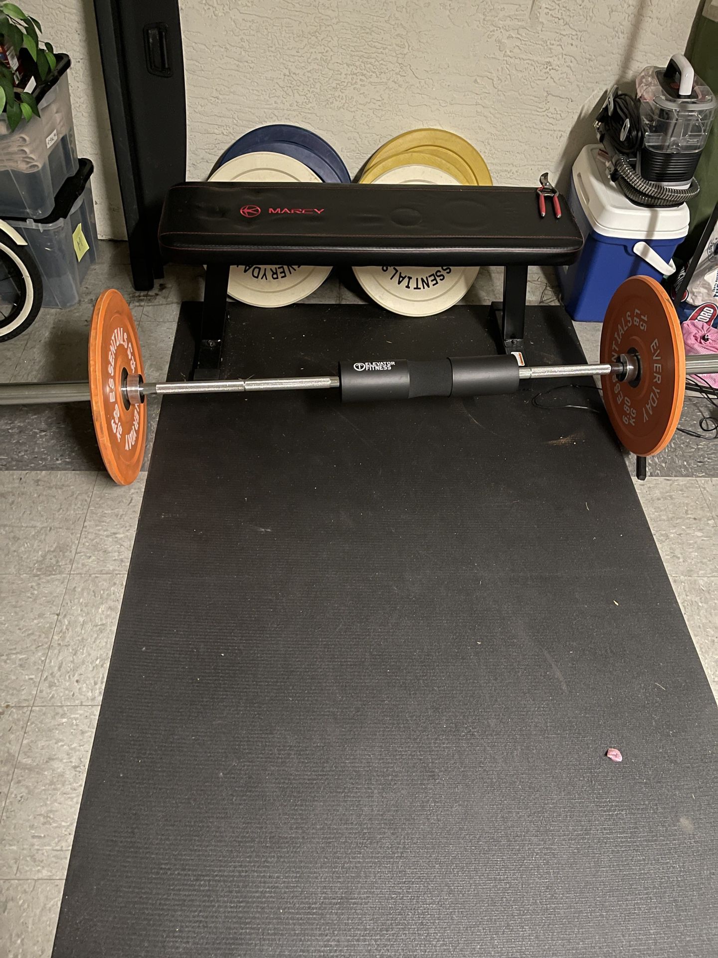 Gym Equipment Weights, Bench And Mat