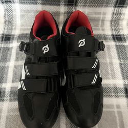 Peloton Road Cycling Shoes Black/Red Low Top Hook & Loop Adjustable Straps