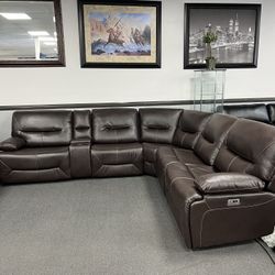 Brown Leather Sofa Sectional w/ Power Motion Recliners 🚚FREE Delivery In Fresno 🚚
