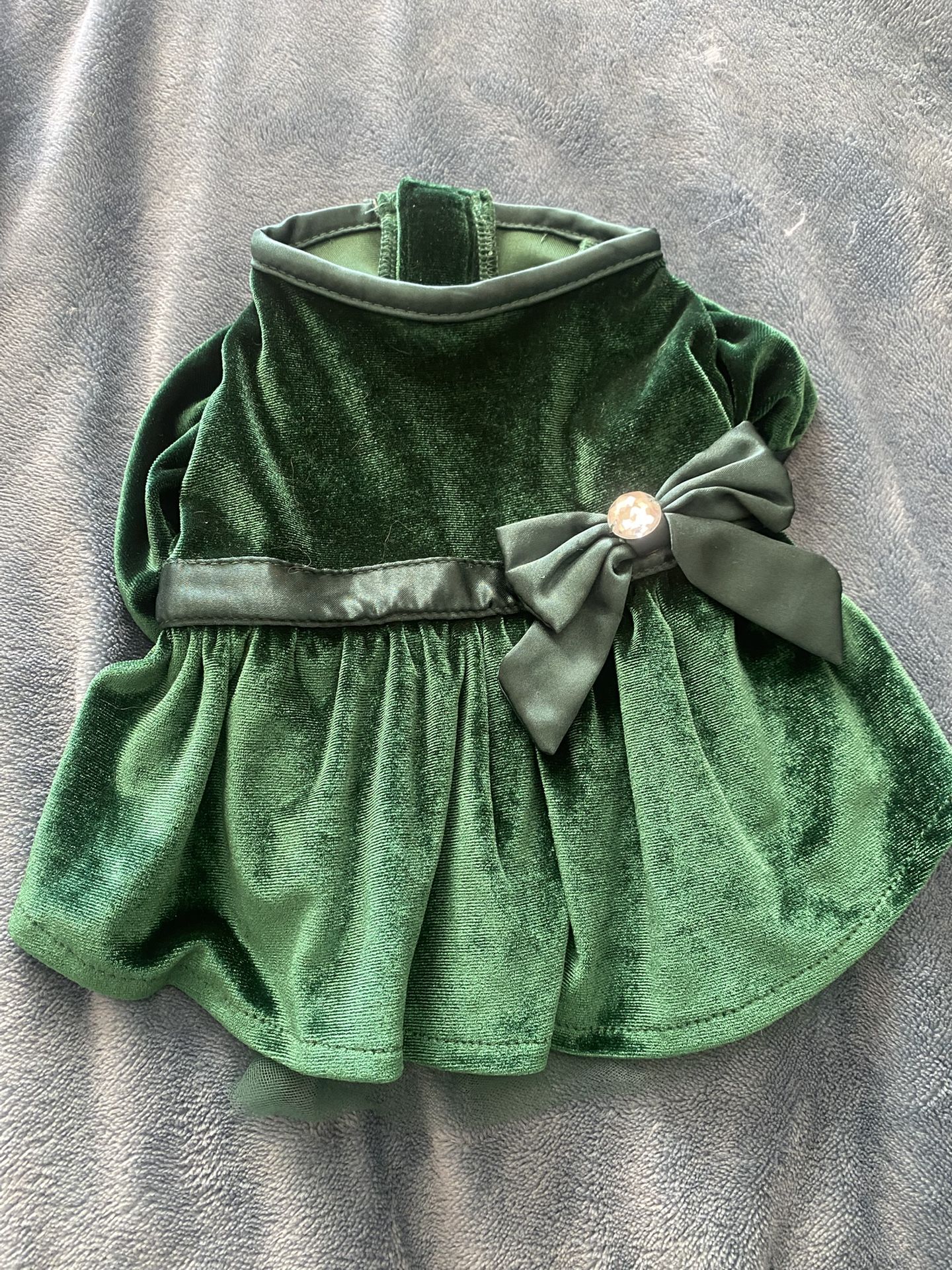 Small Dog Green Velvet Dress